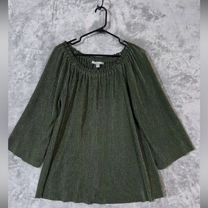 EUC Valerie Stevens Olive Green Blouse bell sleeve